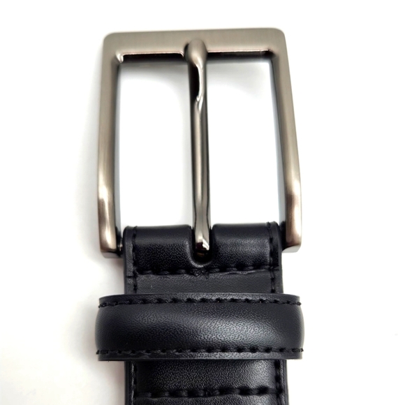 Perry Ellis Portfolio Mens Leather Black Dress Belt Sz 52 Gunmetal Buckle - Picture 8 of 8